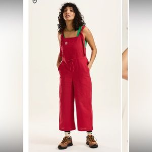 Lucy & Yak Emmy Linen Dungarees Overalls in Red